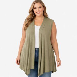 NWT Zanana Sage Green Open Front Cardigan Women’s XXL 2X Soft Stretch Sleeveless